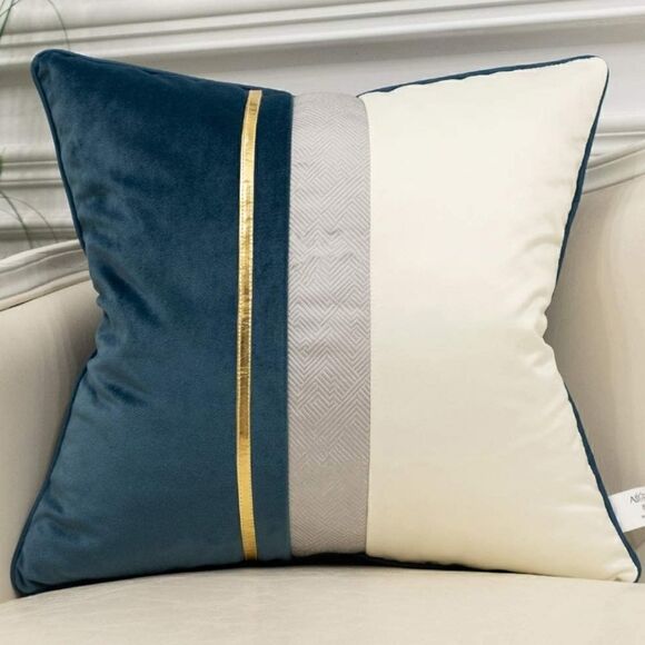Set of 2 Velvet and Satin with Gold Stripe Pillow Covers (one large- one small) - Picture 2 of 11